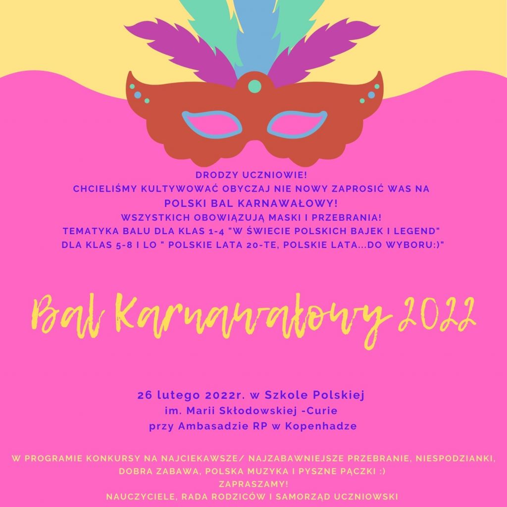 Zaproszenie na bal karnawałowy 2022