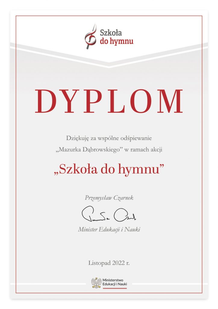 Szkoła do hymnu – Dyplom dla Szkoły Polskiej w Kopenhadze