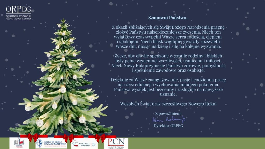 Świąteczne życzenia dyrektora ORPEG pana dr Adama Kalbarczyka