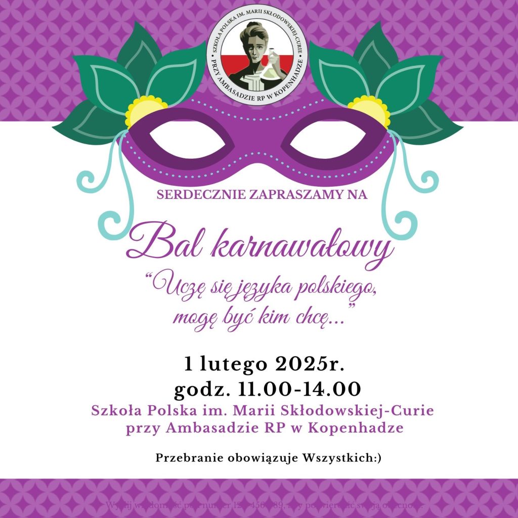 Zaproszenie na Szkolny Bal Karnawałowy 2025