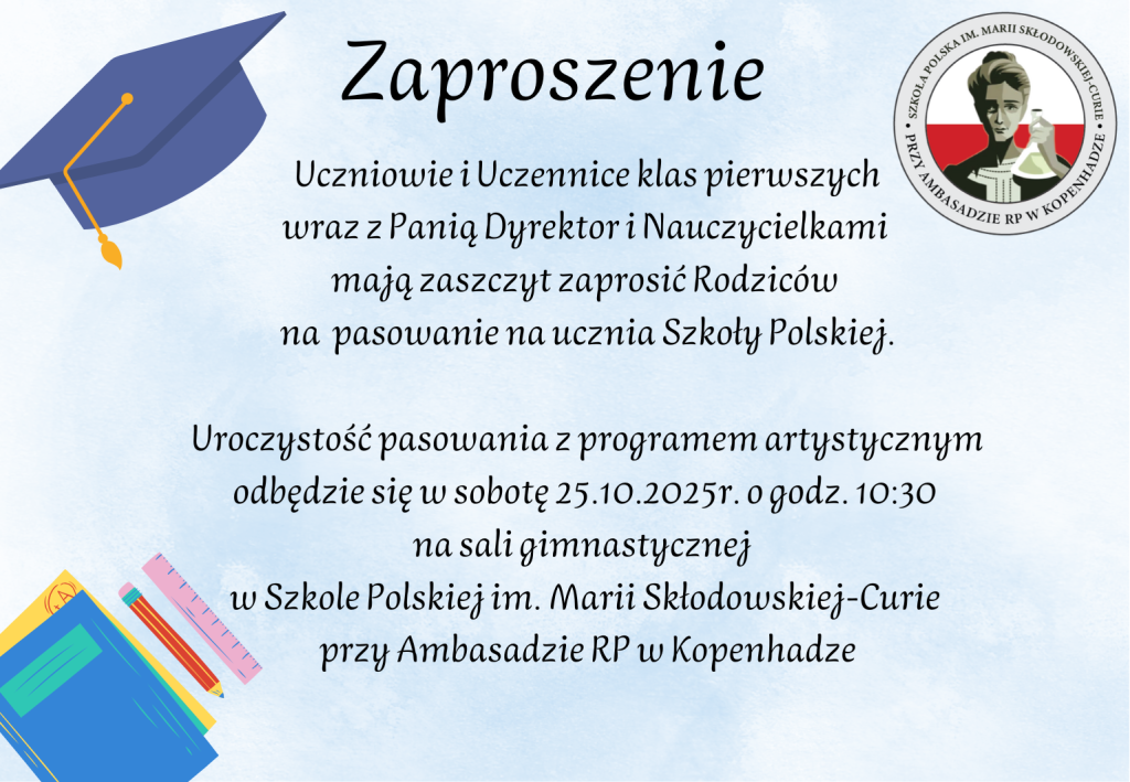 Zaproszenie na pasowanie na ucznia i przedszkolaka